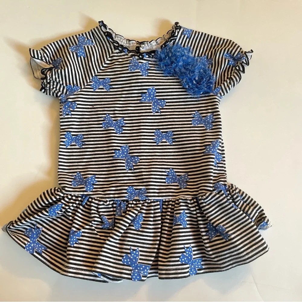 Pippa & Julie Black and Blue Striped Dress with Bow Accents